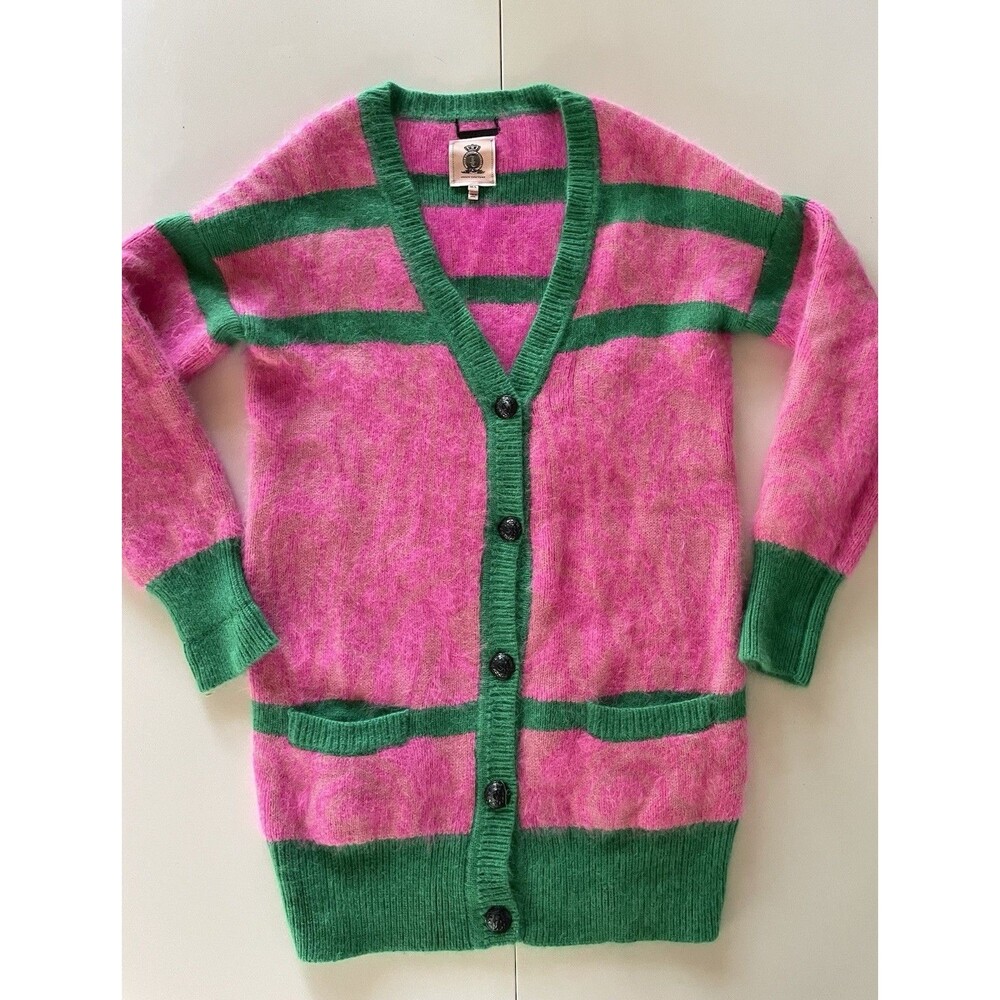 M/L Juicy Couture Angora Pink and Green Cardigan Sweater